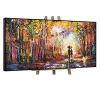 YS Enmarcado cuadro pintura abstracta hecho a mano Romance Paisaje urbano colores vivos y saturados Motivo otoñal Arte moderno 140x70 cm