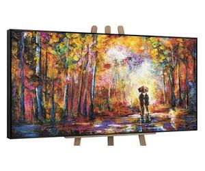 YS Enmarcado cuadro pintura abstracta hecho a mano Romance Paisaje urbano colores vivos y saturados Motivo otoñal Arte moderno 140x70 cm