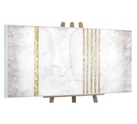 YS Enmarcado Pintado en acrílico tonos beige con dorado Mármol dorado Cuadro pintura abstracta hecho a mano Decoración de pared Arte moderno 140x70 cm