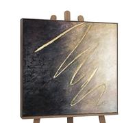 YS Enmarcado Pintura Hecha a Mano Arte Abstracto A través de Las Estrellas Pintado en acrílico Colores Oscuros con Dorado Decoración del hogar 100x100 cm