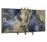 YS Enmarcado Pintura hecha a mano Arte abstracto grande Reflexiones II Pintado en acrílico Colores azules con dorado y textura Arte moderno 120x60 cm