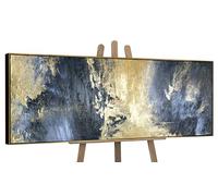 YS Enmarcado Pintura hecha a mano Arte abstracto grande Reflexiones Pintado en acrílico Colores azules con dorado y textura Arte moderno 180x60 cm