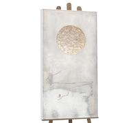 YS Enmarcado Pintura hecha a mano Arte Camino Abstracto de la pared al sol tonos grises y beige, una gran luna dorada 120x60 cm
