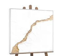 YS Enmarcado Pintura hecha a mano Flow blanco con dorado superficie de purpurina texturizada Decoración de pared Pintado en acrílico 90x90 cm