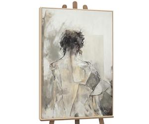 YS Enmarcado Pintura hecha a mano Namur Arte abstracto de la pared Silueta de una mujer en colores beige en estilo acuarela 120x80 cm