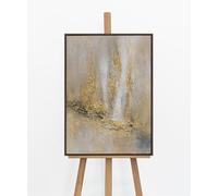 YS Lienzo abstracto con gotas doradas, pintura de cascada de lujo, color dorado, crema y gris, 50 x 70 cm, enmarcado, para salón, dormitorio, decoración de declaración de lujo