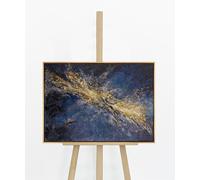 YS Lienzo de la Vía Láctea de la Galaxia | Espacio Oscuro Abstracto | Oro Marina Negro Cósmica | 50 x 70 cm Enmarcado | Sala de estar, Estudio, Decoración de declaración