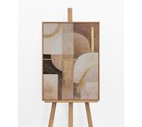 YS Lienzo geométrico | Art Deco Abstracto | círculos beige topo dorado | 50 x 70 cm enmarcado | Dormitorio Salón Decoración de lujo