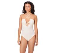 YSABEL MORA. Bañador Tejido Calado Copa B. Bañador Sin Aro con Relleno Extraíble. Tirantes Anudados Al Cuello Look Veraniego Y Cómodo .Colección Sand.