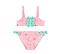 YSABEL MORA. Bikini Niña Detalles Lazos Estampado Veraniego Helados. Conjunto Infantil con Motivos De Helados Y Purpurina con Detalles De Lazos En Top Y Laterales De Braguita.