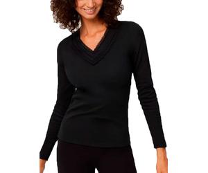 YSABEL MORA Camiseta Térmica Ligera Algodón Cuello Pico para Mujer | Manga larga, interior afelpado que retiene el calor corporal, suave y cálida para el invierno