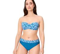 YSABEL MORA. Conjunto de Bikini Bandeau Flores Azul Copa C. Top Bandeau con Aro y Relleno. Tirantes Desmontables Anudados al Cuello. Braga Midi Adaptable a Mini. Colección Paradise.