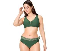 YSABEL MORA. Conjunto de Bikini Top Triángulo Hojas Verde Copa C. Sin Aro con Relleno Extraíble. Tirantes Regulables. Braga Multiposición Adaptable de Midi a Mini. Colección Breeze.
