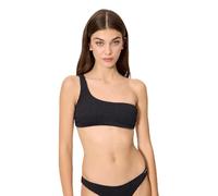 YSABEL MORA. Top Bikini Asimétrico Textura Negro Copa B. Top De Bikini Asimétrico De Un Solo Tirante Sin Aro con Relleno Extraíble. Colección Strawberry.