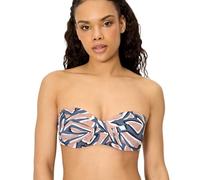 YSABEL MORA. Top Bikini Bandeau Estampado Copas C y D. con Aro Y Relleno. Tirantes Desmontables Anudados Al Cuello. Colección Beach.