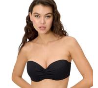 YSABEL MORA. Top Bikini Push-Up Textura Negro Copa C. Bandeau con Push-Up Y Aro. Tirantes Desmontables Y Anudables Al Cuello Colección Strawberry.