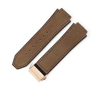 YSABVCP Correa de Reloj Fit For Hebilla de Acero y Oro Rosa de Cuero Genuino glaseado, Apta for HUBLOT, Hombres y Mujeres, Piel Inferior de Silicona Resistente al Agua, muñeca de 19mm(Coffee-Rose-Z2)