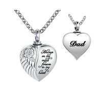 YSAHan Collar de urna de cremación de corazón de ala de ángel para cenizas, colgante de flor conmemorativa, joyería de recuerdo grabada Always On My Mind Forever in My Heart, Base