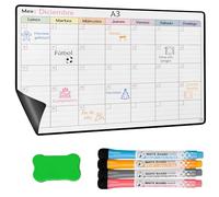 YSANCOR® Calendario Magnético Nevera Planificador Mensual o Semanal + 4 Rotuladores y 1 Borrador de Regalo | Opciones en Tamaños A4 y A3 | Ideal como Organizador Semanal (MENSUAL A3)