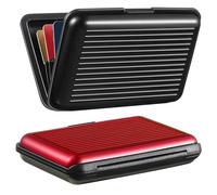 YSAOAKA 2 Piezas Cartera de Aluminio Smart Case, Tarjetero Metalico Mujer, Tarjetero RFID Bloqueo de Aluminio para Hombre y Mujer(Rojo, Negro)