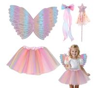 YSAOAKA 4 piezas de disfraz Fee, tutú varita mágica, barra de nudo, alas de hada, disfraz de princesa ángel, vestido de fiesta para niños, carnaval, cosplay, fiesta