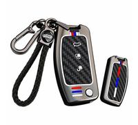 Ysbxitu Funda de llave de coche de metal compatible con Ford Fiesta Focus Kuga Mk2 Mk3 Puma Mondeo C-max Ecosport Textura de fibra de carbono Llavero de silicona, para coche y viaje B Negro