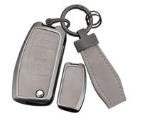Ysbxitu Funda de piel para llave de coche, compatible con Ford Fiesta, Kuga, Focus, Mondeo Galaxy Tourneo, Ecosport, Falcon Fusion, caja de llaves fina para bolsillo, llavero de coche, C, gris