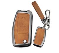Ysbxitu Funda para llave de coche compatible con Ford Fiesta, Kuga, Focus, Mondeo, Galaxy Tourneo, Ecosport, Falcon Fusion, funda para llave a prueba de polvo con llavero A marrón