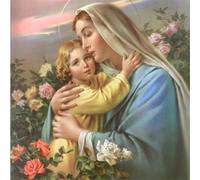 YSCOLOR Diamond Painting 5D DIY Diamante Mosaico Madonna Y Niño Religión 3D Diamante Pintura Kits De Punto De Cruz Bordado De Diamantes Decoración del Hogar Virgen 30X30Cm