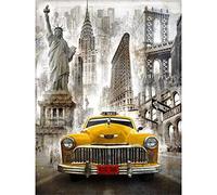 YSCOLOR Diamond Painting Diamante Bordado Nueva York Coche Redondo Completo Diamante Pintura Punto de Cruz 5D Redondo Rhinestone Mosaico Decoración Del Hogar 30X40Cm