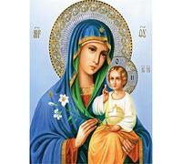 YSCOLOR Diamond Painting Icono De Bordado De Diamantes DIY 5D Redondo Completo María Y Jesús Aguja Regalo Rhinestone Pegado Completo Redondo Diamante Pintura Religión 30X40Cm