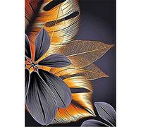 YSCOLOR Kits De Pintura De Diamantes 5D Pintura Diy De Hoja De Planta Dorada Negra Con Taladro Completo Diamante Redondo Para Adultos Regalo Y Decoración De Arte De Pared Abstracta 30x40cm