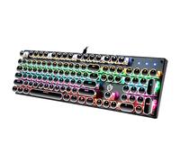 YSCP Teclado mecánico para juegos estilo máquina de escribir, arco iris, retroiluminado con cable con interruptor azul, tecla redonda retro, teclado de 104 teclas (L-negro)