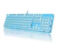 YSCP Teclado mecánico para juegos estilo máquina de escribir, retroiluminado blanco, con cable con interruptor azul, tecla redonda retro, teclado de 104 teclas (azul)