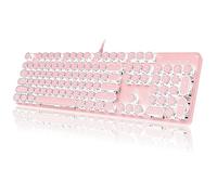 YSCP Teclado mecánico para juegos estilo máquina de escribir, retroiluminado por LED, con cable y interruptor azul, teclado redondo retro, 104 teclas (LED rosa de 104 teclas)
