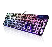 YSCP Teclado mecánico para juegos estilo máquina de escribir RGB retroiluminado con cable con interruptor azul, teclado redondo retro, 104 teclas, compatible con ordenadores portátiles/Chromebook