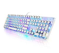 YSCP Teclado mecánico para juegos estilo máquina de escribir, RGB retroiluminado con cable con interruptor azul, teclado redondo retro, 104 teclas (blanco, 104 teclas RGB)