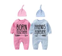 YSCULBUTOL Baby twins bodysuit with hat Born together friend forever b