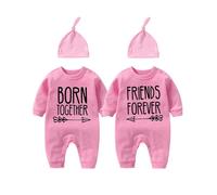 YSCULBUTOL Baby twins bodysuit with hat Born together friend forever b