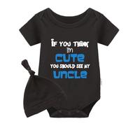 YSCULBUTOL Body para bebé con gorro y gorro con texto en inglés "If You Think I Am Cute You Should See My Uncle", Negro Gris See Uncle, 4-6 meses