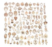 YSDINK Juego de 100 colgantes para joyas, manualidades, accesorios estéticos vintage para pulseras, collares y pendientes, colgantes de metal mixtos en oro para hacer joyas creativas, Klein, Zinc, No