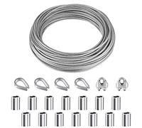 YSDMY 21 Pzs Kit de Cuerda cable de Acero Inoxidable 10M Cuerda Acero con manga de engarce de aluminio para jardinería, Suspensión al aire libre