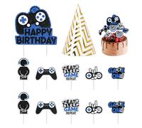 YSDYY 11 inserciones temáticas para juegos, 1 sombrero de cumpleaños, inserciones para decoración de tartas, banderas de controlador de juegos, decoraciones para cupcakes, accesorios para tartas