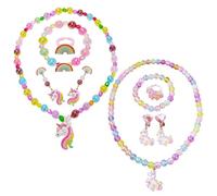 YSDYY 2 Conjuntos De Joyas Para Niños Rainbow Horse, Pulseras Coloridas, Cadenas De Perlas De Dibujos Animados, Pendientes De Dibujos Animados Dulces, Conjuntos De Joyas Creativas E Interesantes.