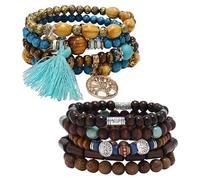 YSDYY 2 Juegos De Pulseras De Perlas De Madera, Pulseras De Cuerda Elástica, Pulsera De Estampado Retro, Estilo De Joyería En Estilo Boho.