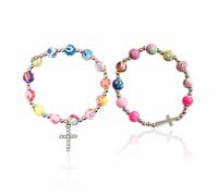 YSDYY 2 Piezas De Cintas De Brazo Cruzado, Pulseras De Perlas Coloridas, Joyas De Personalidad Creativa, Joyas para Niñas, Regalos Comunitarios.