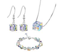 YSDYY Juego de joyas de cristal de 3 piezas, pulseras coloridas, collares, pendientes, pulseras de cristal cuadradas, accesorios exquisitos y versátiles, regalos de joyería adecuados para mujeres,