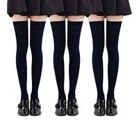 YSense Beau 3 Pares Calcetines Hasta Mujer Largos Calcetines Altos de Muslo Rayas para Mujeres Hasta Rodilla Adorable y Elegante Retro Negro