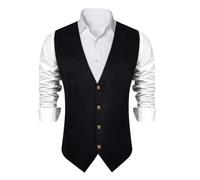 YShiuoL Chaleco Formal Hombres Chaleco de hombre Vaquero Casual Motor Ciclismo Baile graduación Negro Marrón Slim Fit con cuello en V Ropa social for hombres(MJDJ0270,S)
