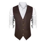 YShiuoL Chaleco Formal Hombres Chaleco de hombre Vaquero Casual Motor Ciclismo Baile graduación Negro Marrón Slim Fit con cuello en V Ropa social for hombres(MJDJ0269,3XL)